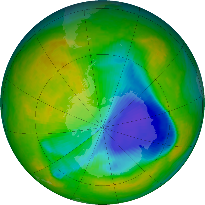 Antarctic ozone map for 07 November 2003